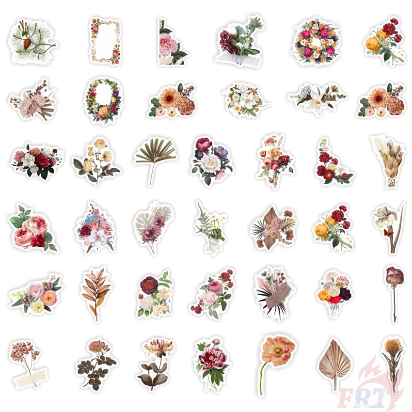 ❉ Miếng Dán Trang Trí Hình Hoa Phong Cách Vintage ❉ Bộ 40 Hình Dán Chống Thấm Nước Dùng Trang Trí Sổ Tay DIY