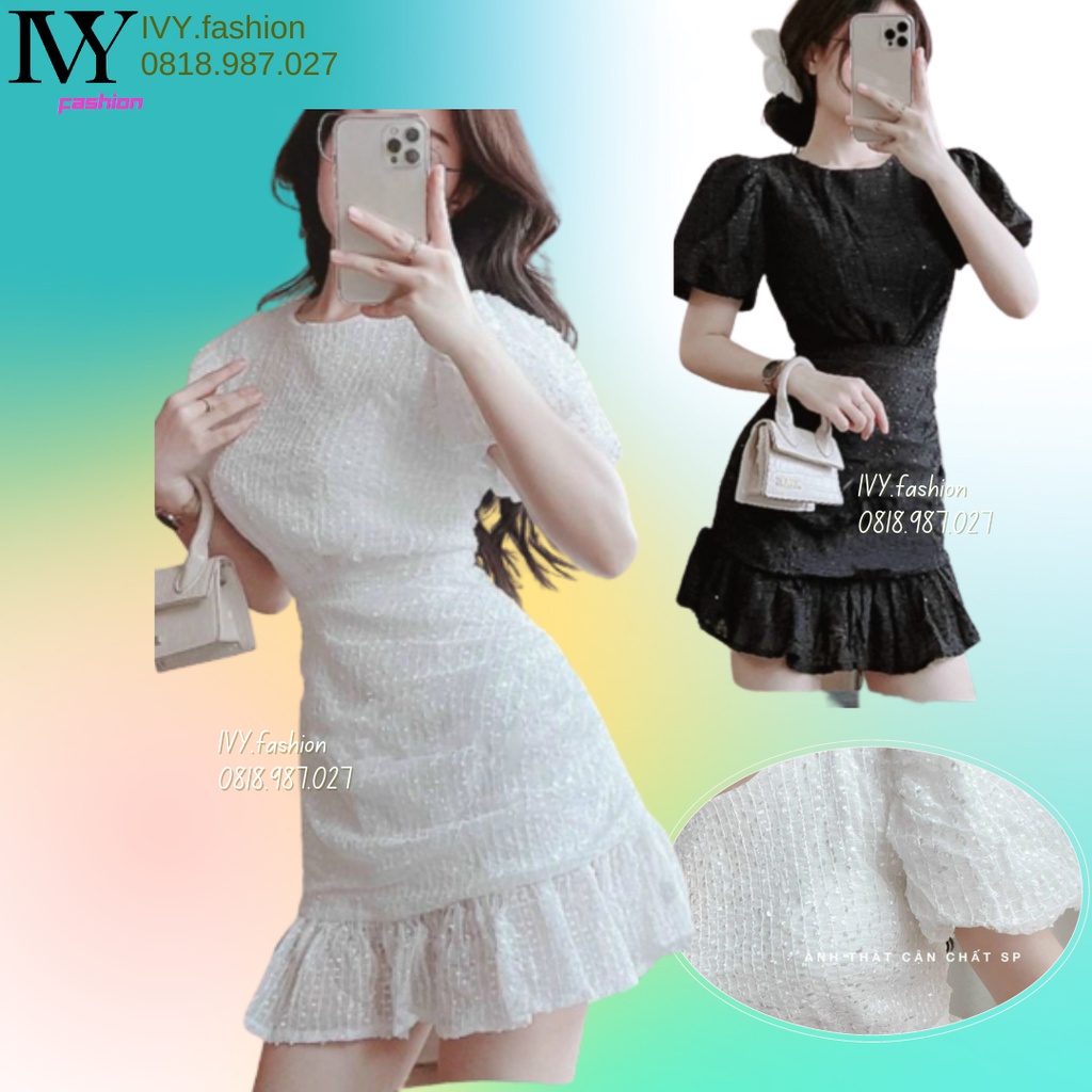 Đầm ôm body 💋 vải kim sa lót lụa 💋 trắng đen nhún đuôi cá ivy.fashion đi biển dự tiệc dạo phố bigsize gợi cảm sexy