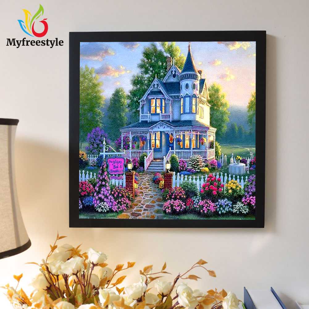 30*30cm Tranh Đính Đá Kim Cương Toàn Bộ Hình Vẽ Biệt Thự Hoa Diy