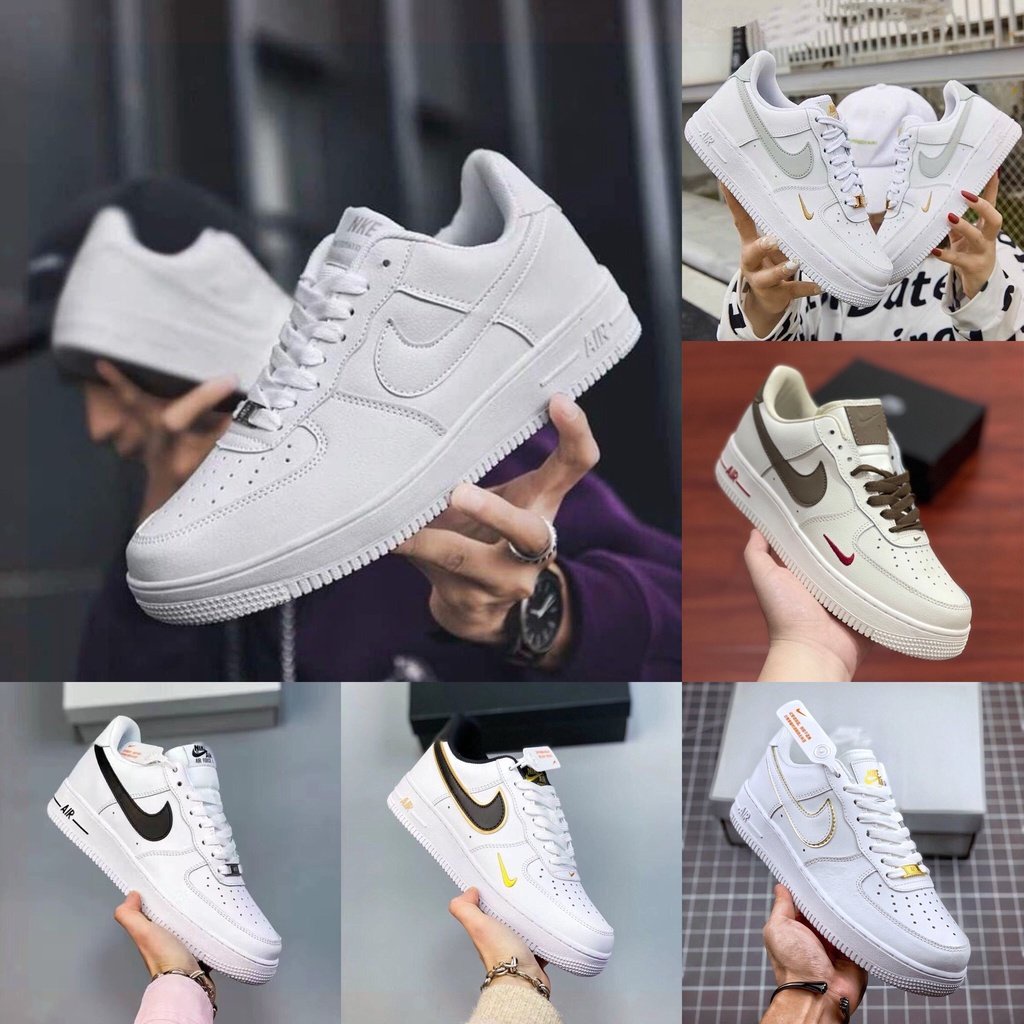 Giày sneaker AF1 trắng full box nam nữ, Giày thể thao FORCE 1 trắng vệt nâu đen xám dùng đi học,tập gym,chạy bộ G195