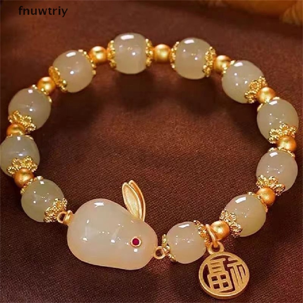 Vòng Tay Xỏ Hạt Thủy Tinh Tự Nhiên Mặt Thỏ May Mắn Thời Trang Quà Tặng Cho Nữ