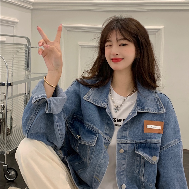 IELGY  Áo Khoác denim Dáng Rộng Phong Cách retro Mỹ Cá Tính Cho Nữ