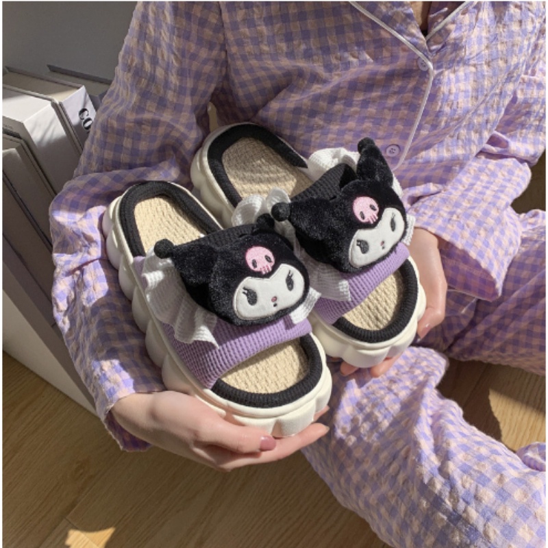 SANRIO Dép Đi Trong Nhà Chống Trượt Thoáng Khí Họa Tiết Hoạt Hình Hello Kitty Kuromi Dễ Thương Cho Nữ