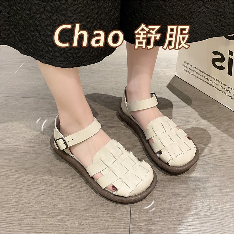 Sandal Da PU Đế Bằng Thời Trang Mùa Hè 2023 Phong Cách Roman