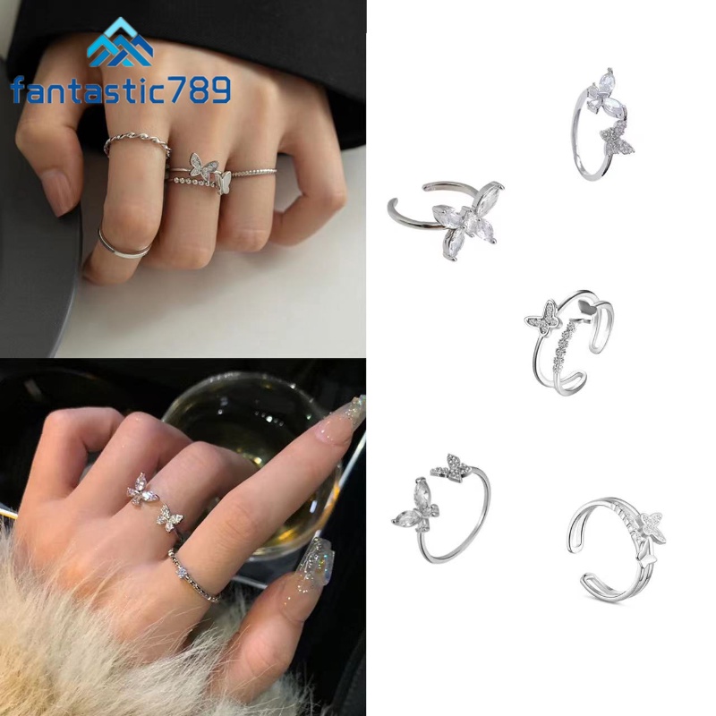 Nhẫn Hở Hình Bướm Đính Đá Lấp Lánh Sang Trọng Cho Nữ Fantastic789