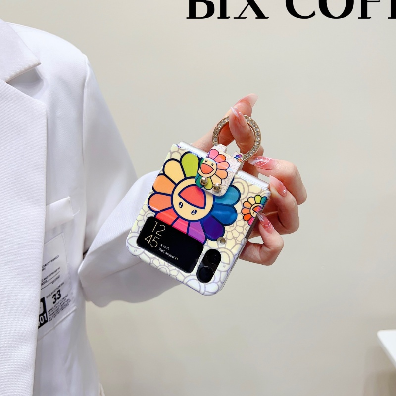 Ốp điện thoại HOCE cứng họa tiết hoa hướng dương có nhẫn đỡ cho Samsung Galaxy Z Flip 4 ZFlip3 5G