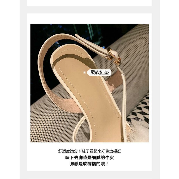Giày Sandal Cao Gót 6.5cm Hở Ngón Phối Lông Thỏ Thời Trang Mùa Hè Cho Nữ