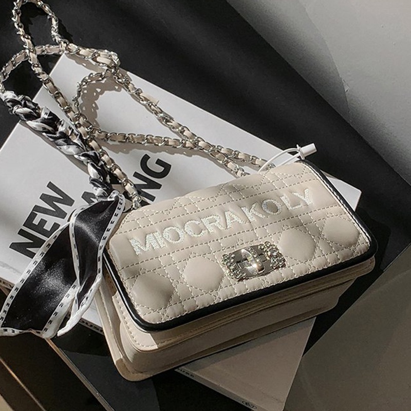 IELGY Túi Đeo Chéo Kẻ Ô Lưới Hình Thoi Phối Dây Xích Thiết Kế Chất Lượng Cao Phong Cách Nước Ngoài Cho Nữ