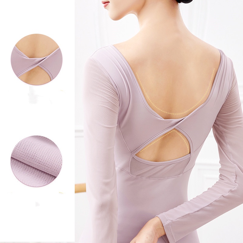 Bộ Đồ Tập Múa Ba Lê Màu Đen Phối Lưới Tay Dài Thời Trang Cho Nữ