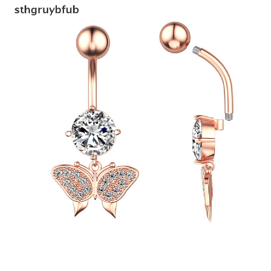 Khuyên Rốn Bằng Thép Không Gỉ Hình Bướm Đính Đá Thời Trang