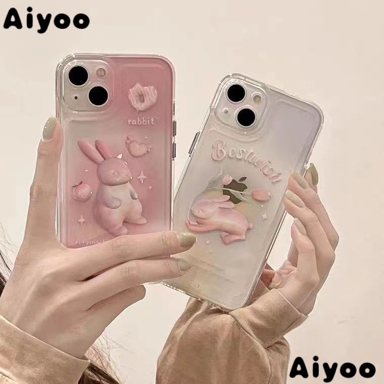 ✅Ốp Điện Thoại Mềm Họa Tiết Thỏ Màu Hồng Bảo Vệ Toàn Diện Cho iPhone 14 13promax 12 11pro xr xs 7 8plus PZ7A