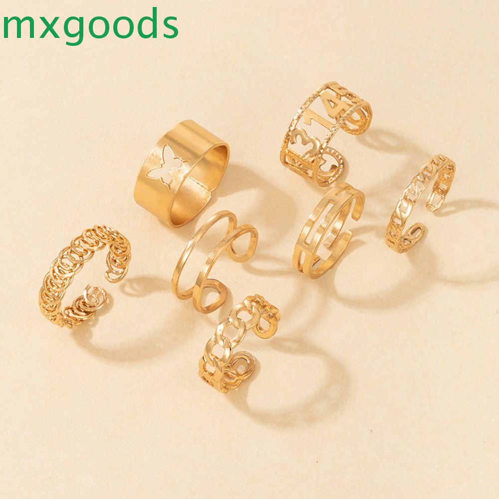 Bộ Nhẫn Đeo Ngón Tay Họa Tiết Bướm / Trái Tim / Ngôi Sao Phong Cách Punk Mới Cho Nữ