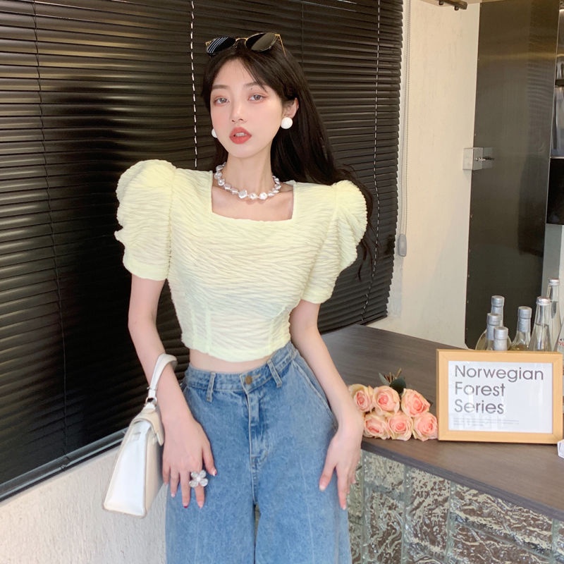 COZOKC Áo Kiểu Tay Phồng Cổ Vuông Thời Trang Xinh Xắn Cho Nữ