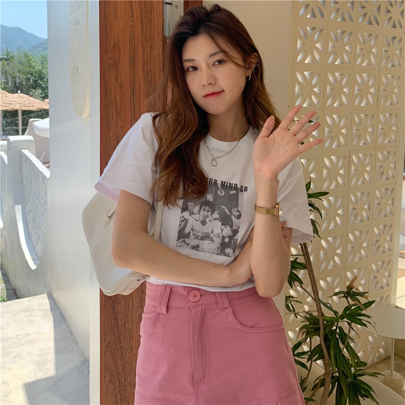 SUXI Áo Thun Cotton Tay Ngắn Cổ Thuyền Dáng Rộng In Họa Tiết Thời Trang Mùa Hè Cho Nữ