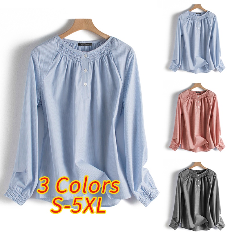 Áo ZANZEA tay dài cổ tròn họa tiết sọc thời trang cá tính cho nữ