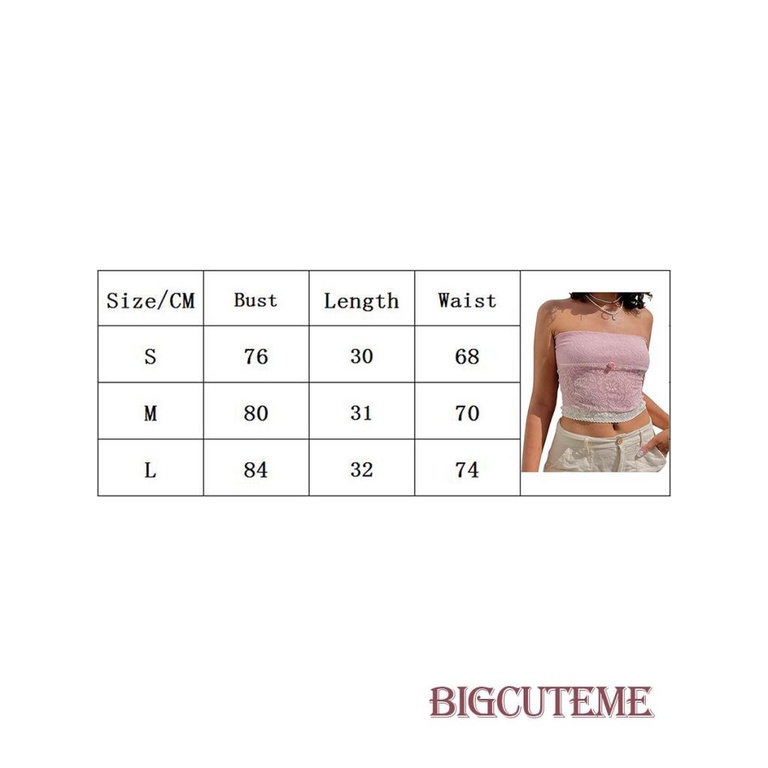 Áo Croptop Ren Hoa Mùa Hè Dạng Ống Không Tay Hở Vai Màu Hồng Cho Nữ