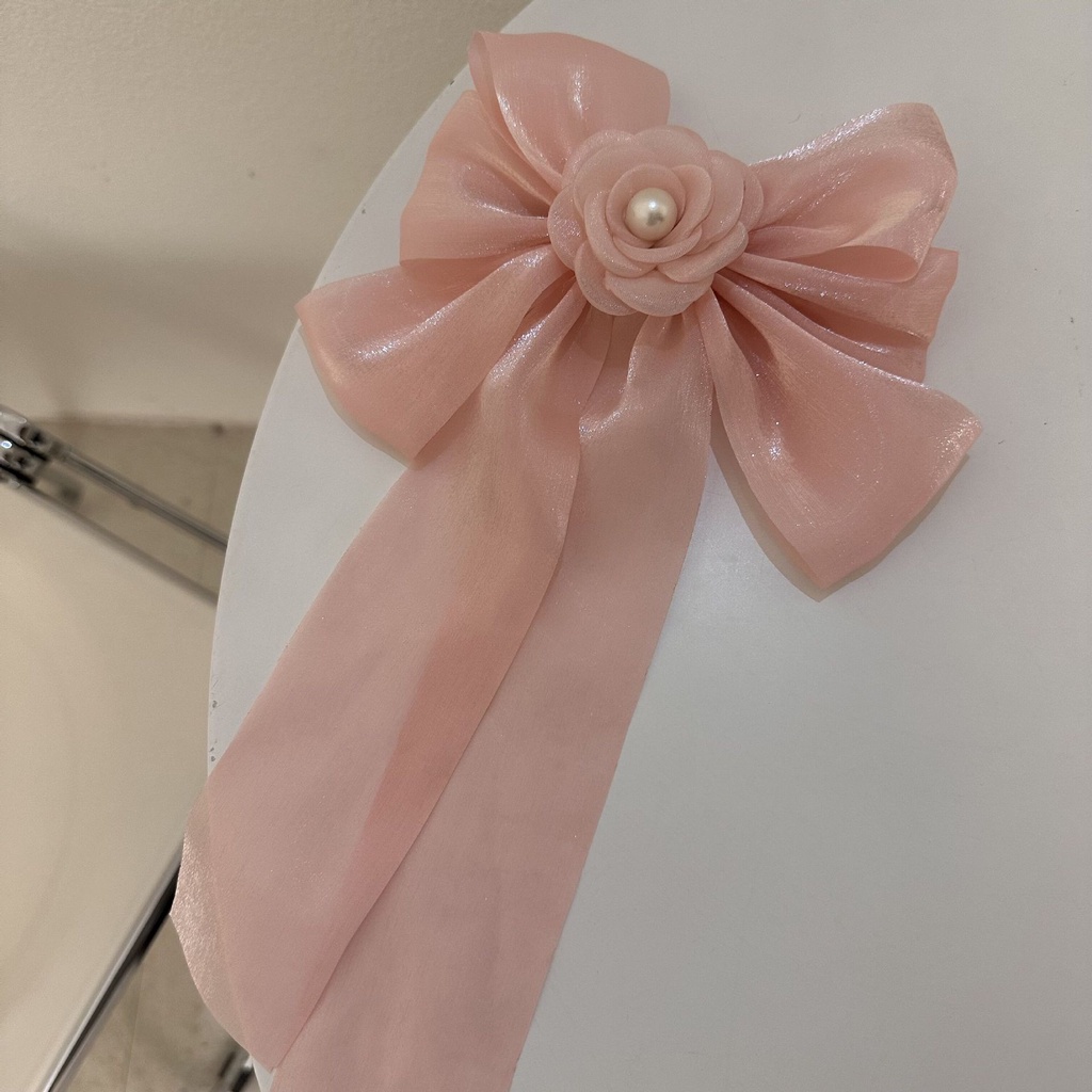 Kẹp Tóc Hình Nơ Đính Ngọc Trai Dễ Thương Cho Nữ