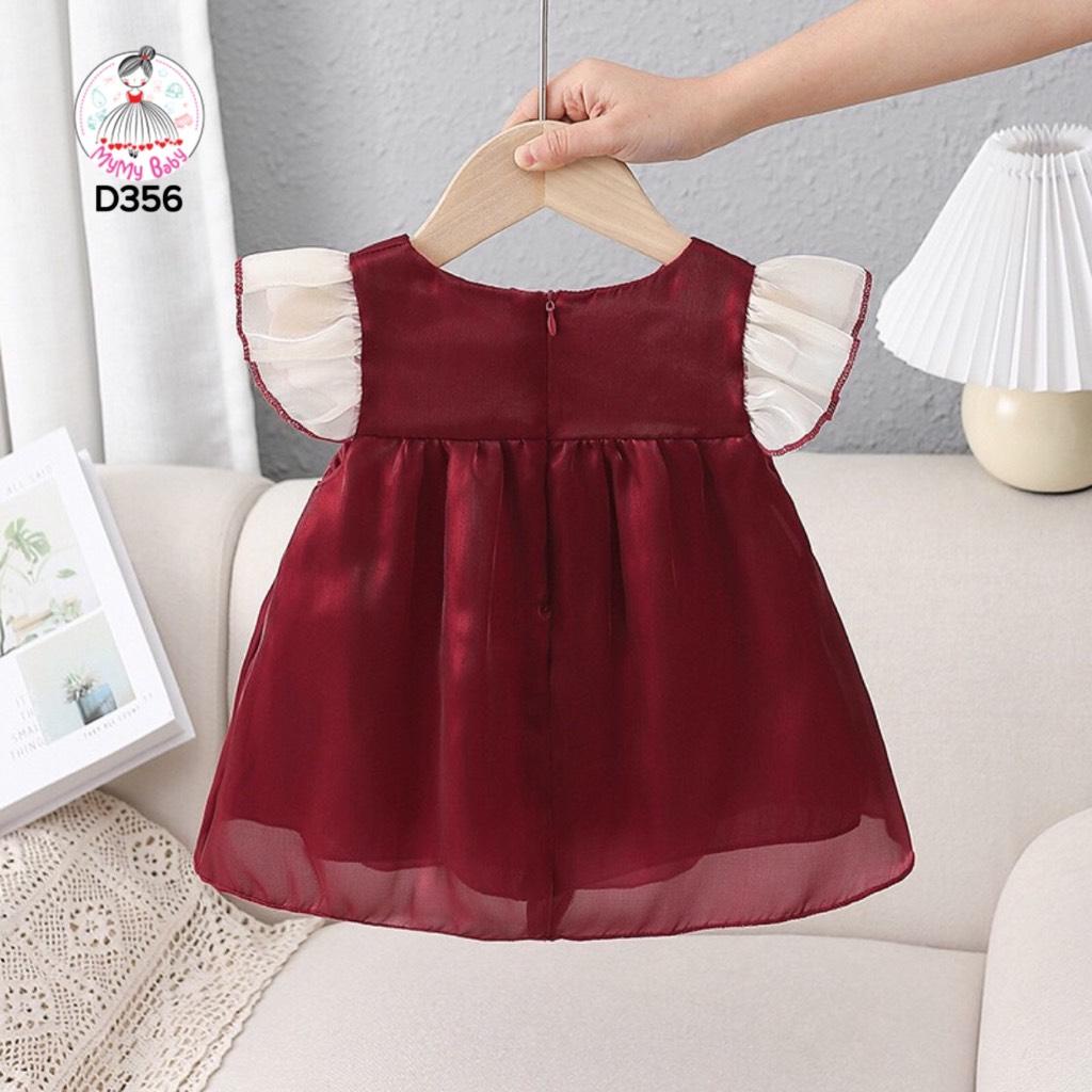 Đầm nơ đỏ tay voan trắng tay cánh tiên kem