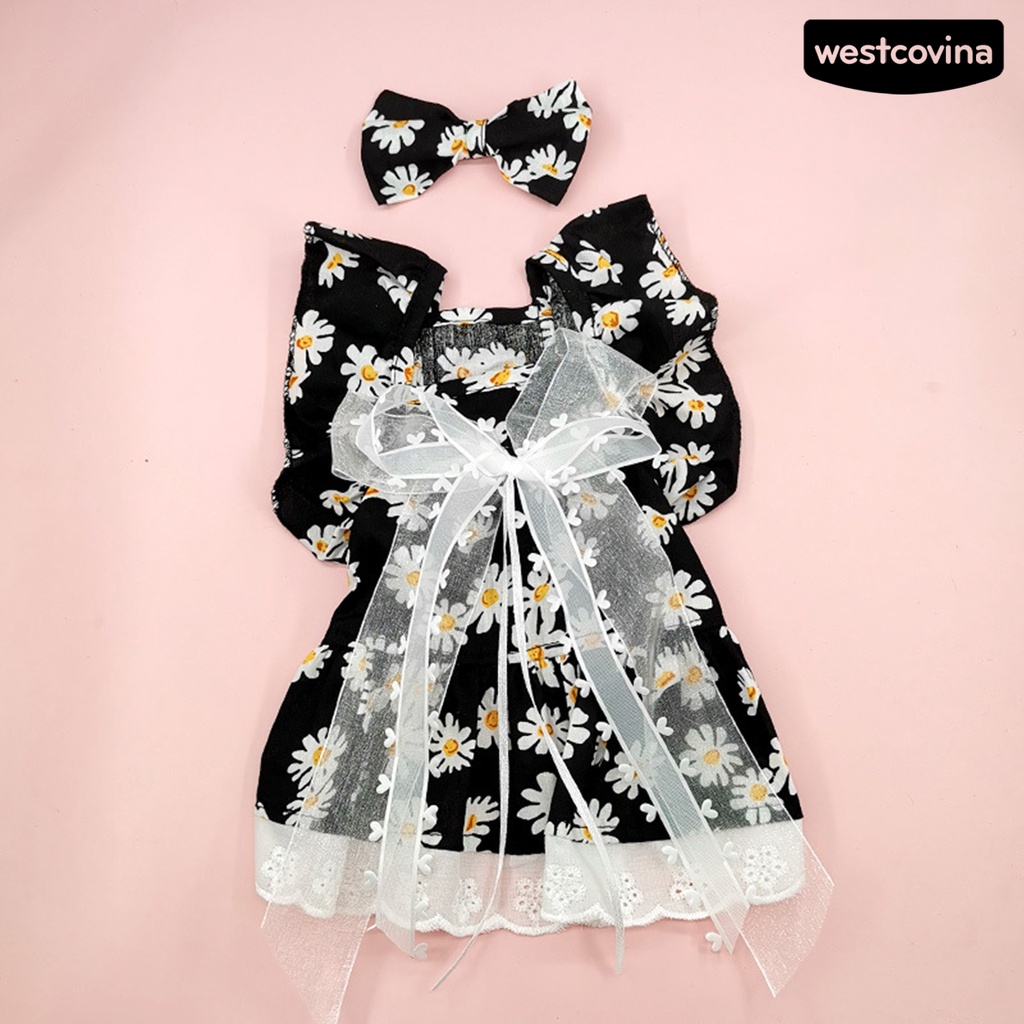 [COD]♝Bộ Đầm Thắt Nơ In Họa Tiết Hoa Dễ Thương Thoáng Khí Thời Trang Mùa Hè Xinh Xắn Cho Cún Cưng