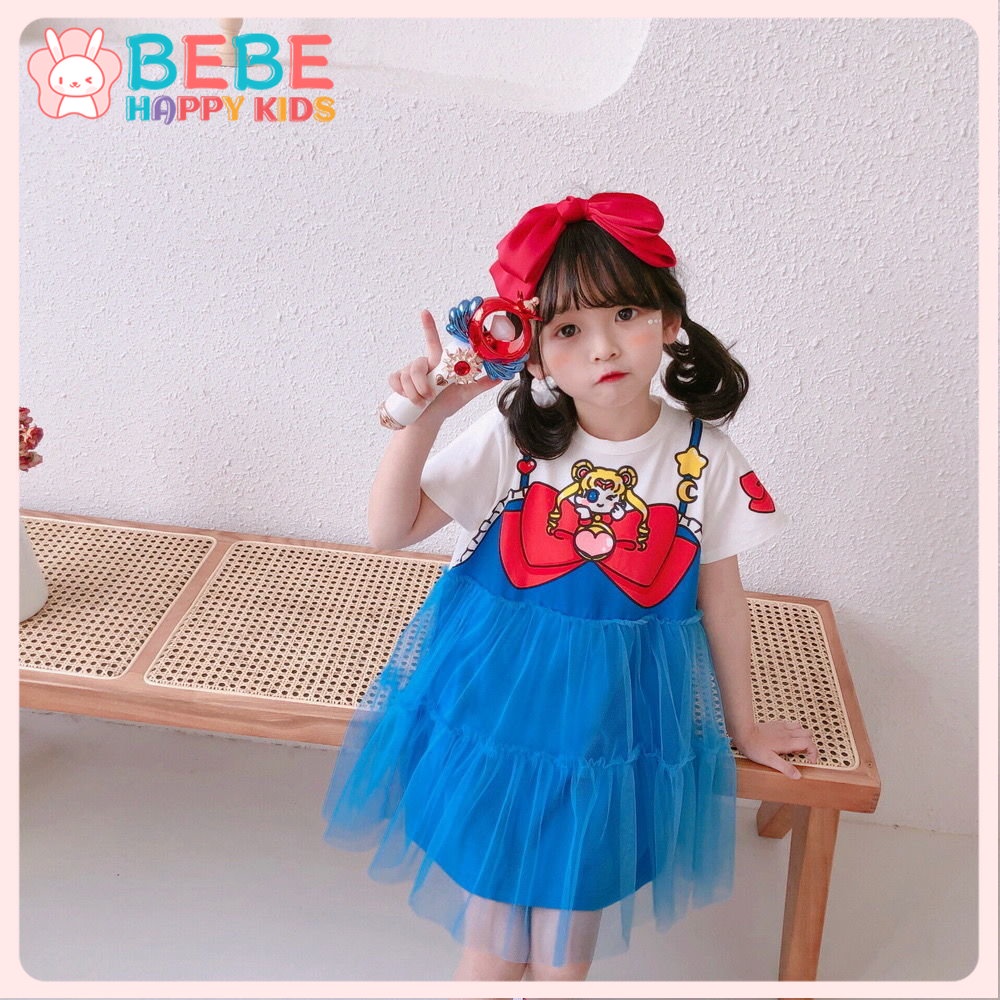 Đầm Công Chúa 2023 Tay Ngắn In Họa Tiết Hoạt Hình Dễ Thương Cho Bé Gái 2-9 Tuổi