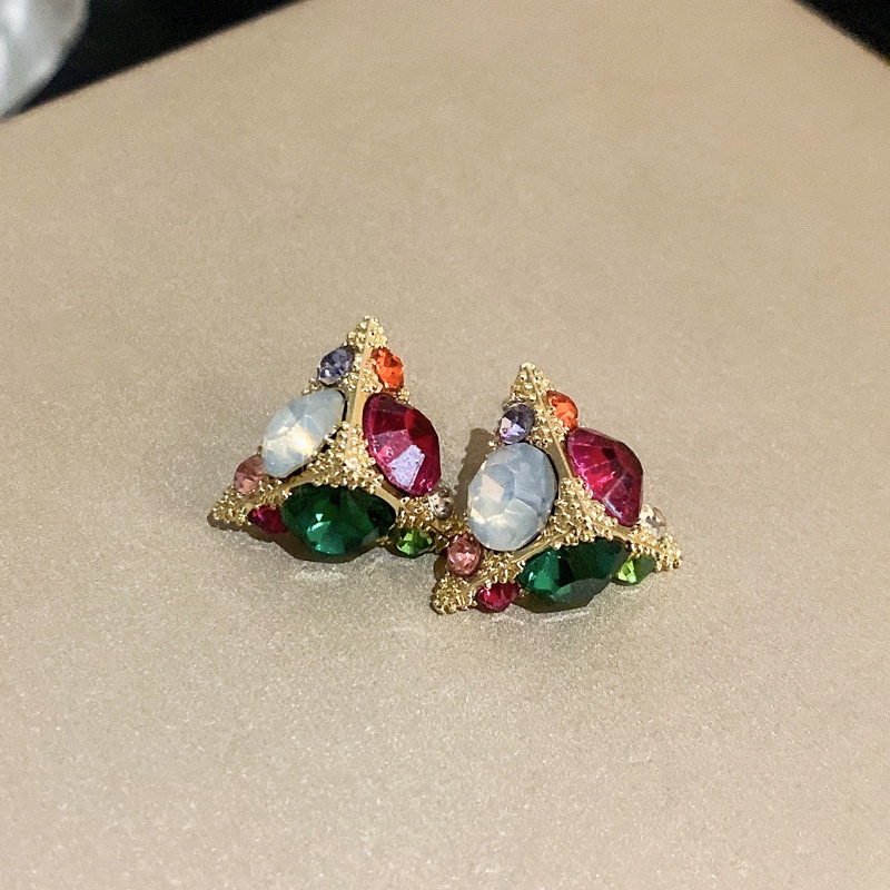 Bông Tai Mạ Bạc Đính Đá zircon Hình Tam Giác Thời Trang Hàn Quốc