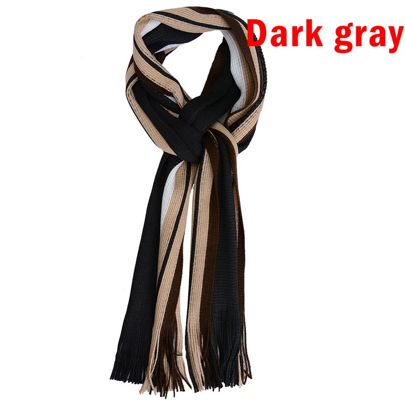 Khăn Choàng Cổ Dài Đan Len Tua Rua Giữ Ấm Mùa Đông Cho Nam Đen