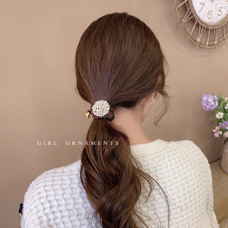 Dây Cột Tóc Đính Đá Ngọc Trai Phong Cách Mới Đơn Giản Thời Trang Xuân Hè Cho Nữ