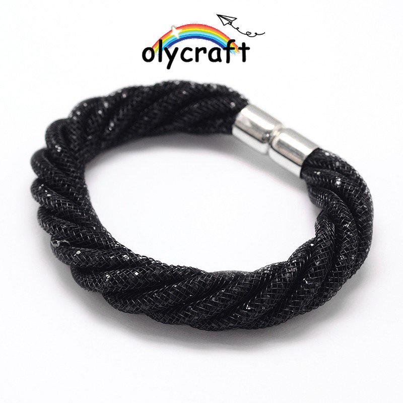 1 Vòng Đeo Tay Bằng Nhựa Và Bạch Kim Khóa Nam Châm Màu Đen 220x13mm