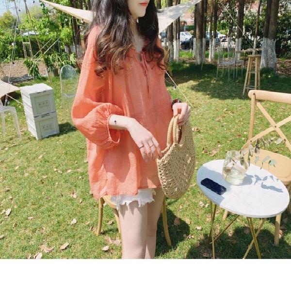 ICE cotton and linen top doll shirt cropped sleeve niche Korean style women's summer loose large size high-end cotton and linen shirt T-shirt