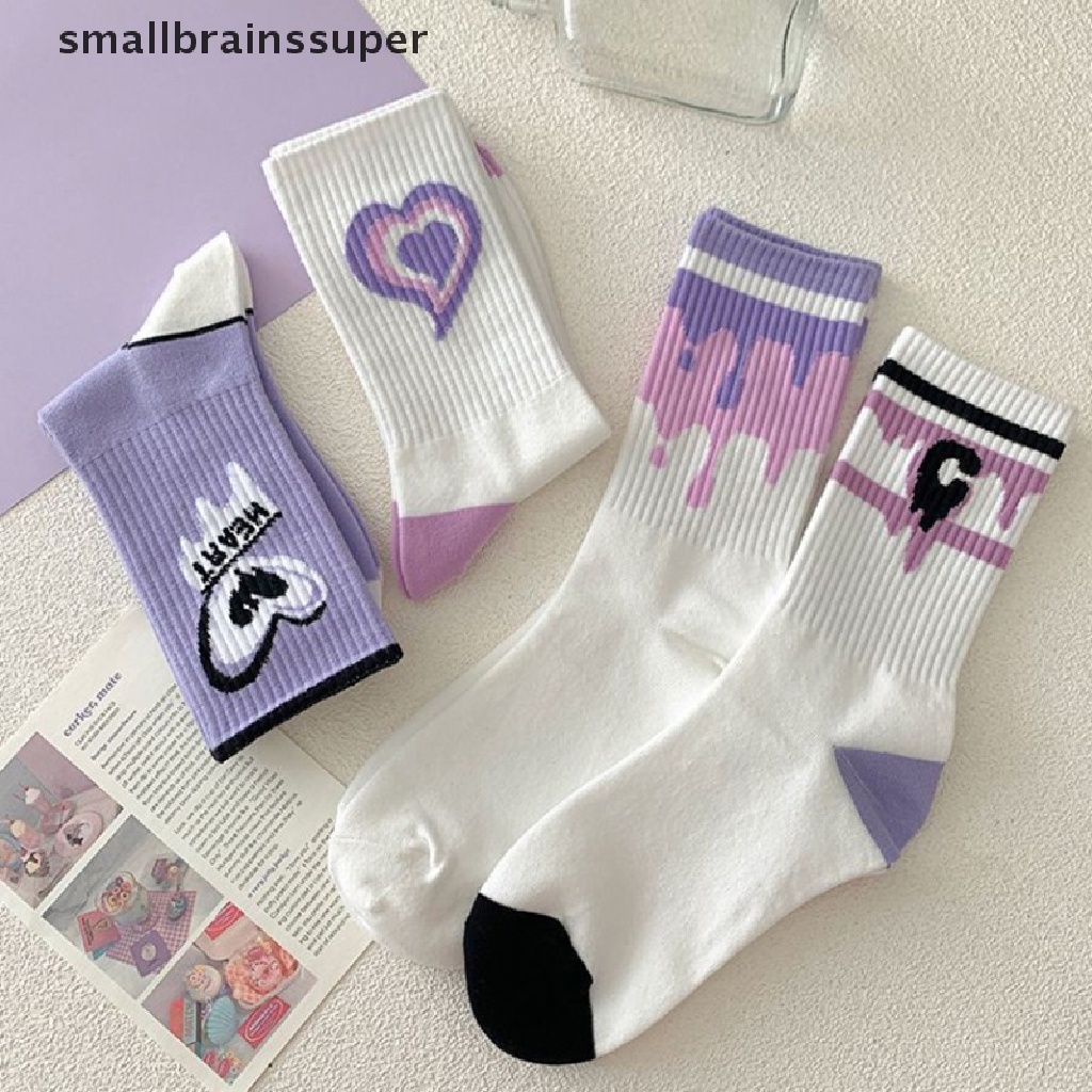 Smallbrainssuper Vớ Thể Thao Ống Dài Vừa Bằng Vải Cotton Màu Tím Giữ Ấm Mùa Thu Đông Đa Năng Hình Hoạt Hình SBS Cho Trẻ Em