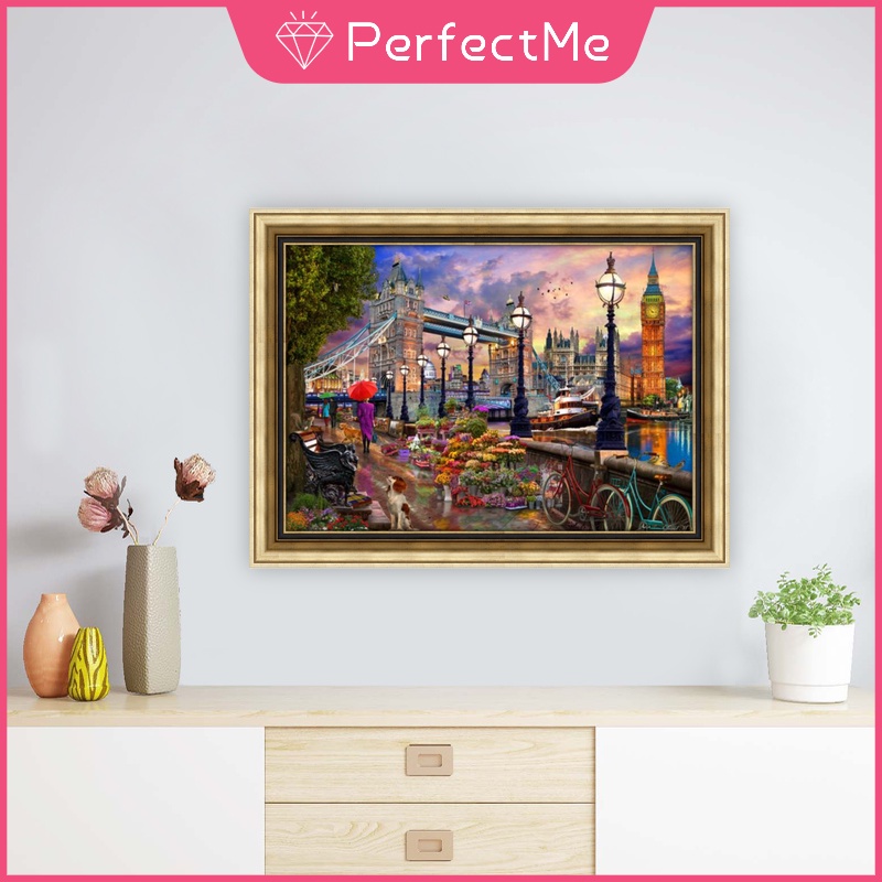 Bộ Tranh Đính Đá 5D Tự Làm Hình Phong Cảnh Đường Phố Âu Mỹ 40x30cm