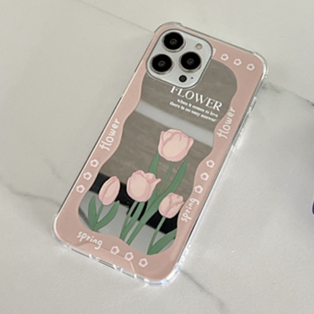 Ốp Điện Thoại TPU Mềm Bảo Vệ Bốn Góc Chống Rơi Hình Hoa Tulip Hồng IPhone 14 13 12 11 Pro Max XS XR 8 7 Plus