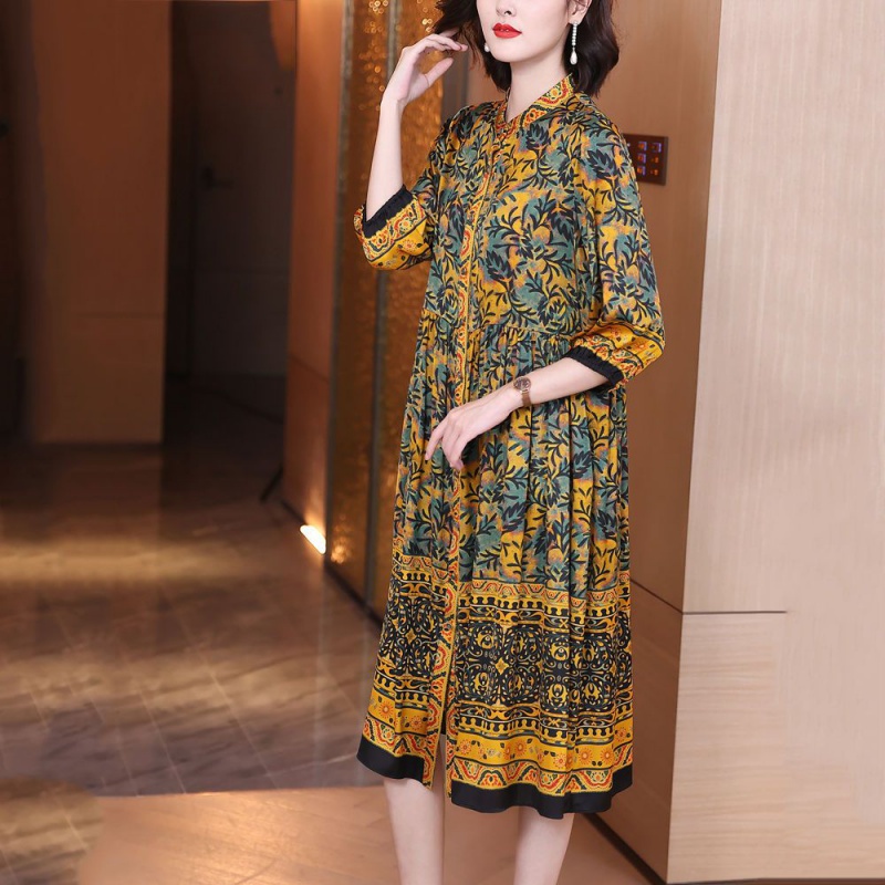 Đầm Lụa Dài Dáng Rộng Màu Sắc Retro Dành Cho Nữ