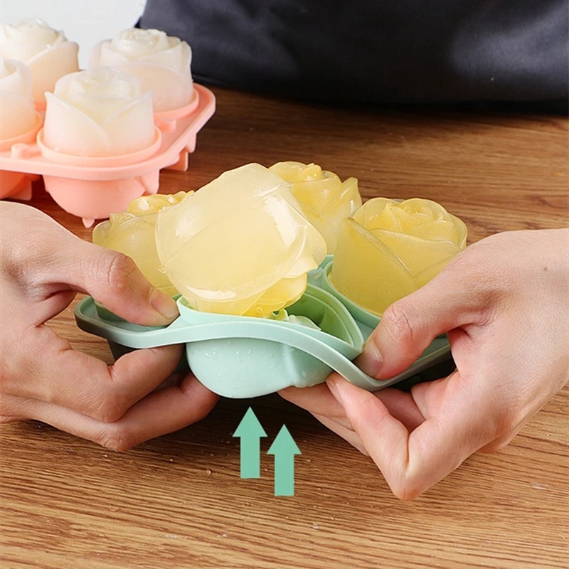 Khuôn Làm Đá 4 Ngăn Hình Hoa Hồng Bằng Silicone