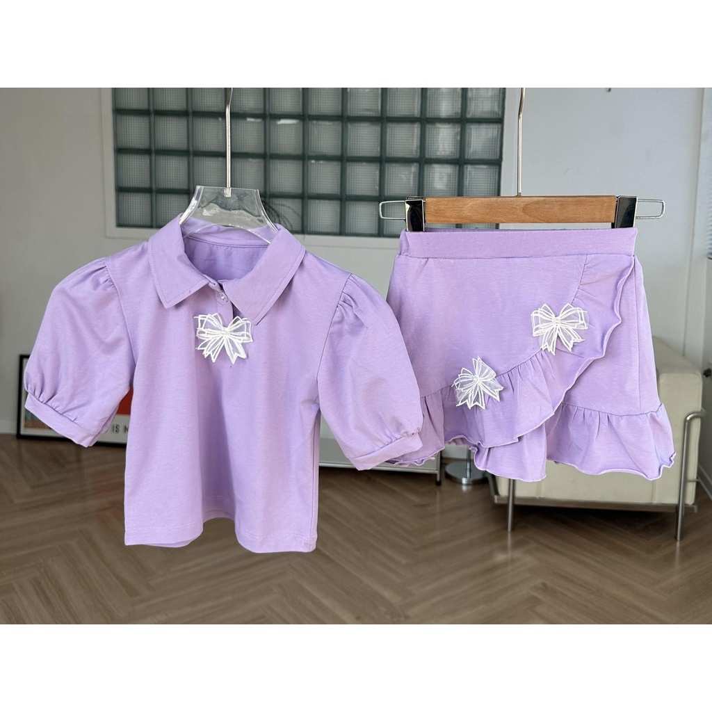 MỚI 2023 Set polo chân váy 100% cotton bé gái dịu dàng Hàn Quốc