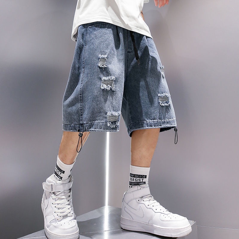 Quần short nam jean Bigsize Quần đùi ngố cạp chun lưng thun rách màu xanh mùa hè Phong cách Hàn Quốc Thời Trang cao cấp đẹp