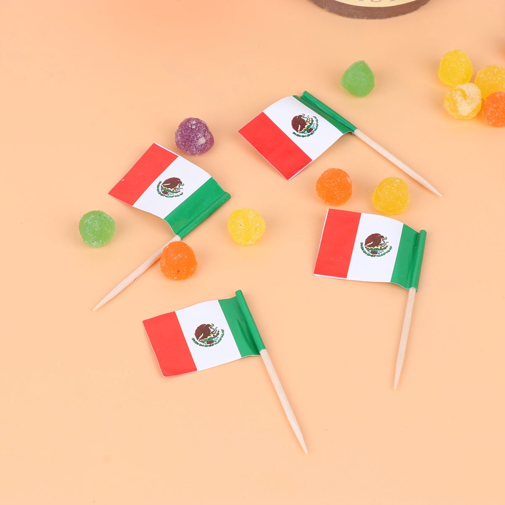 Set 100 Que Cắm Trang Trí Bánh Kem Tạo Hình Lá Cờ Mexico