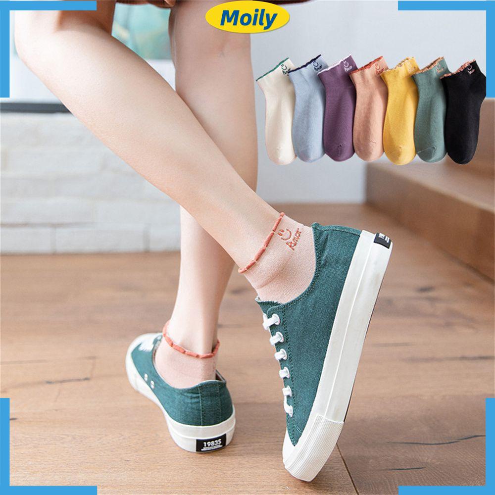 Vớ cổ thấp mềm mại thoáng khí thấm hút mồ hôi in họa tiết hoạt hình nhiều màu dễ thương cho nữ