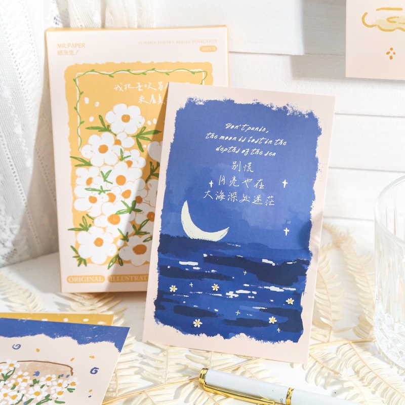 Set 30 Tấm Thẻ Ghi Chú Họa Tiết Hoa Tươi Mới Phong Cách Mùa Hè