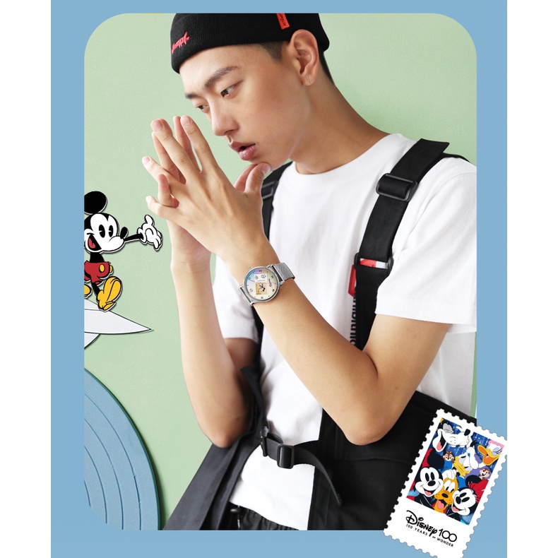 Đồng Hồ Thạch Anh Dạ Quang Kỷ Niệm 100 Năm Disney Kèm Hộp Đựng Hình Mickey Làm Quà Tặng Cho Bé