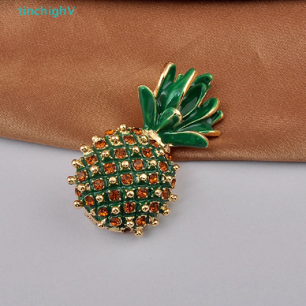 Ghim Cài Áo Hình Trái Dứa Đính Đá Pha Lê Chống Chói Màu Vàng Chanh Đơn Giản