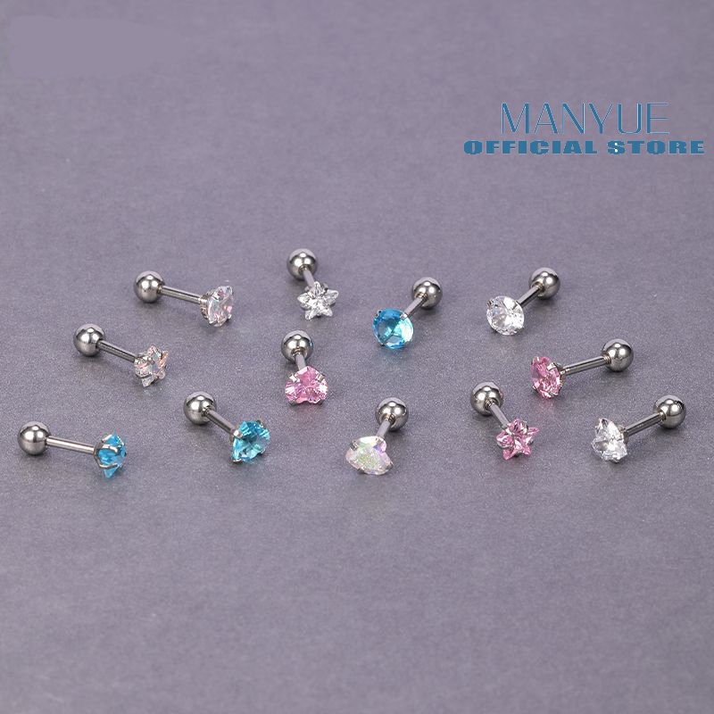 Khuyên tai MANYUE đinh tán bằng thép không gỉ chống rỉ sét thời trang dành cho nữ