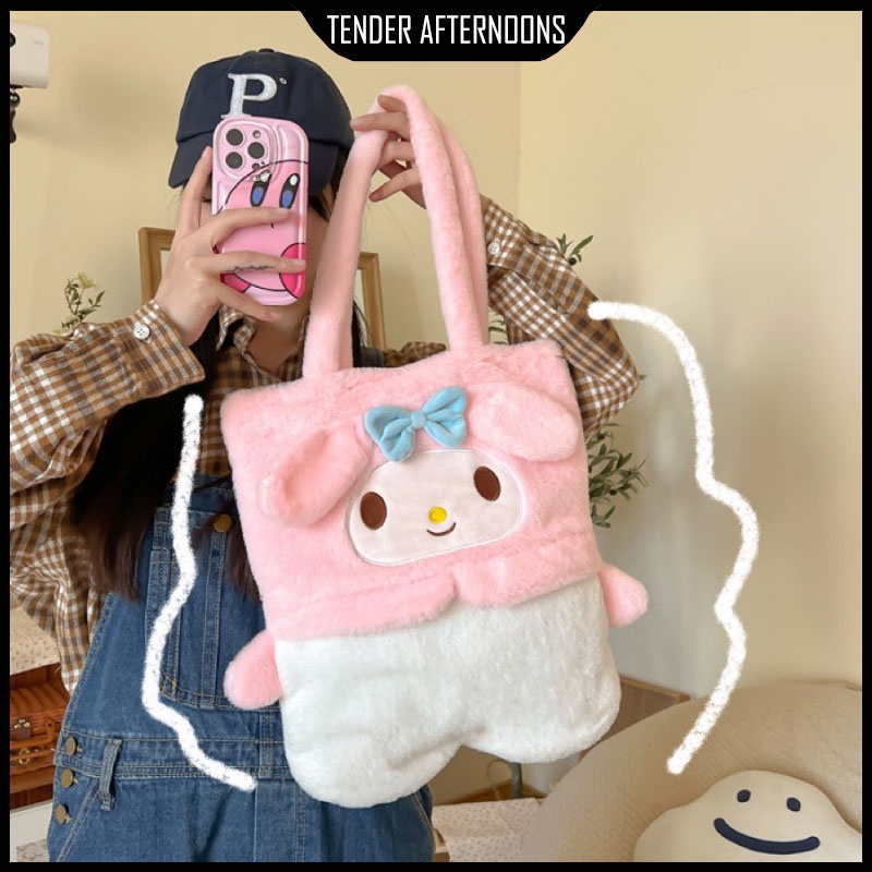 Túi Xách TENDER AFTERNOONS Đeo Vai Bằng Vải Bông Họa Tiết Hoạt Hình Dễ Thương Phong Cách Hàn Quốc