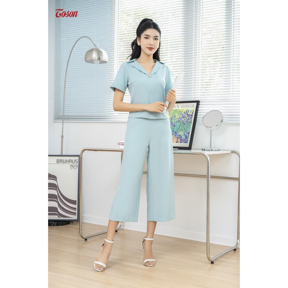 Set tuýp si xanh ngọc áo croptop quần cullotes suông Limitted Toson B1232X83