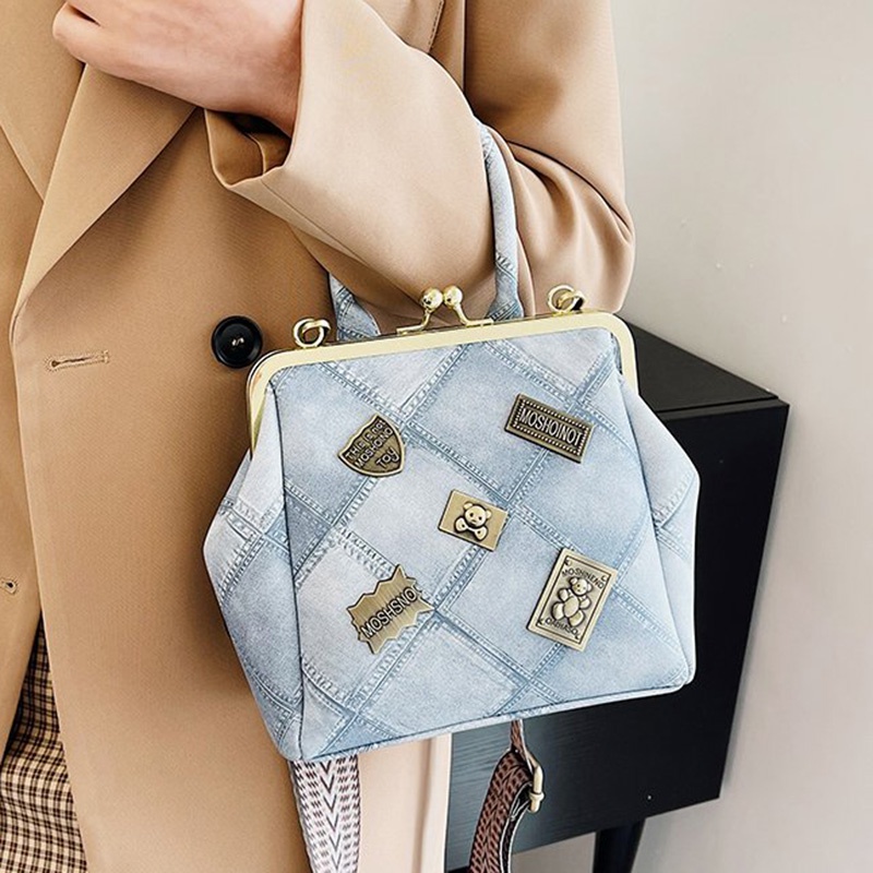 Túi Đeo Chéo Khóa Kẹp Màu Vàng Kim Đơn Giản Cổ Điển Cho Nữ