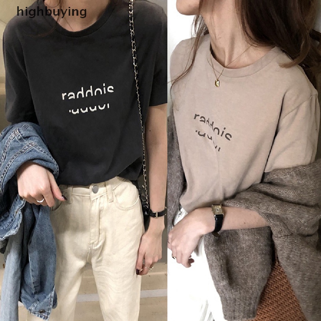 Áo Thun Tay Ngắn Cổ Tròn In Chữ Thời Trang Cho Nữ