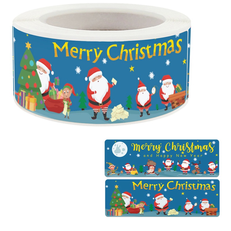 Cuộn 120 Nhãn Dán Trang Trí Giáng Sinh Tự Dính Hình Chữ Nhật Margot3