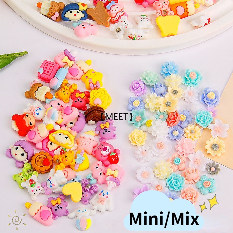 【MEET】10 cái/bộ DIY Cartoon & Flower Mixed Mini Resin Trang sức Phụ kiện Vật liệu Handmade