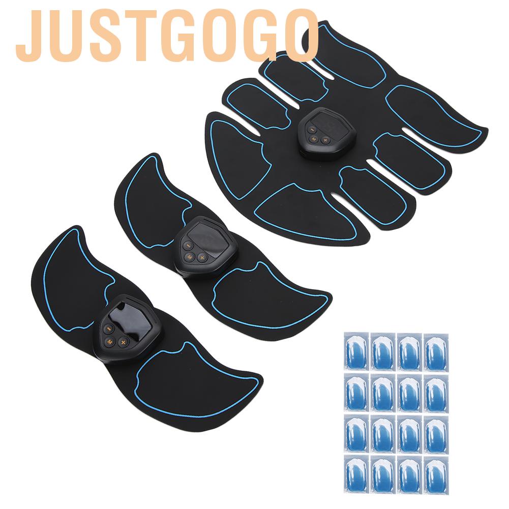 Justgogo EMS abdominal muscle trainer  training device for men and women electrical stimulation with 16 PIECES replacement gel pads arm stomach legs