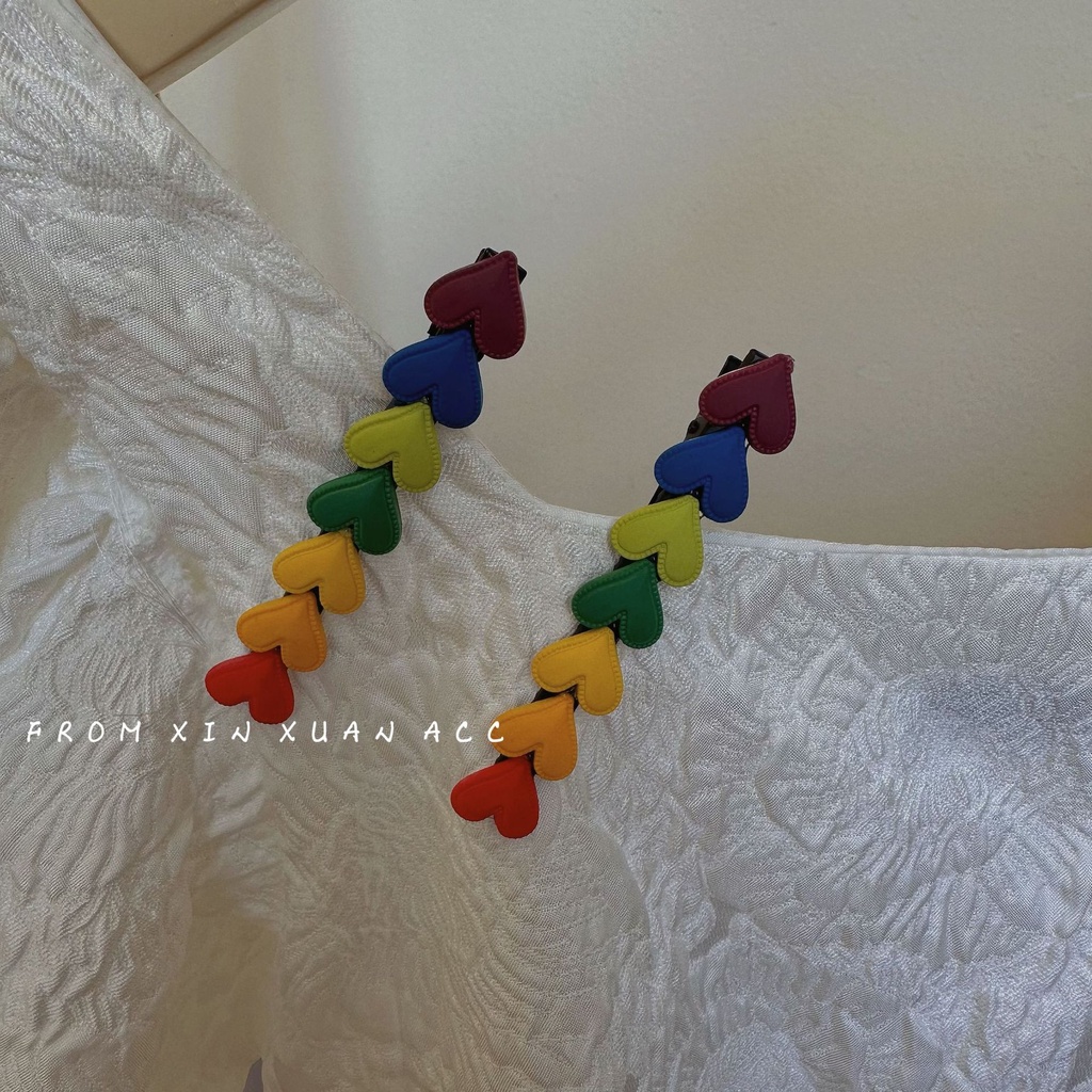 Kẹp Tóc Hình Trái Tim Màu Cầu Vồng Dễ Thương Thời Trang Cho Nữ